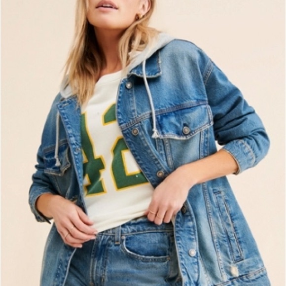 Free People Flawless Oversized Hooded Denim Jacket (preloved) S - Picture 1 of 4